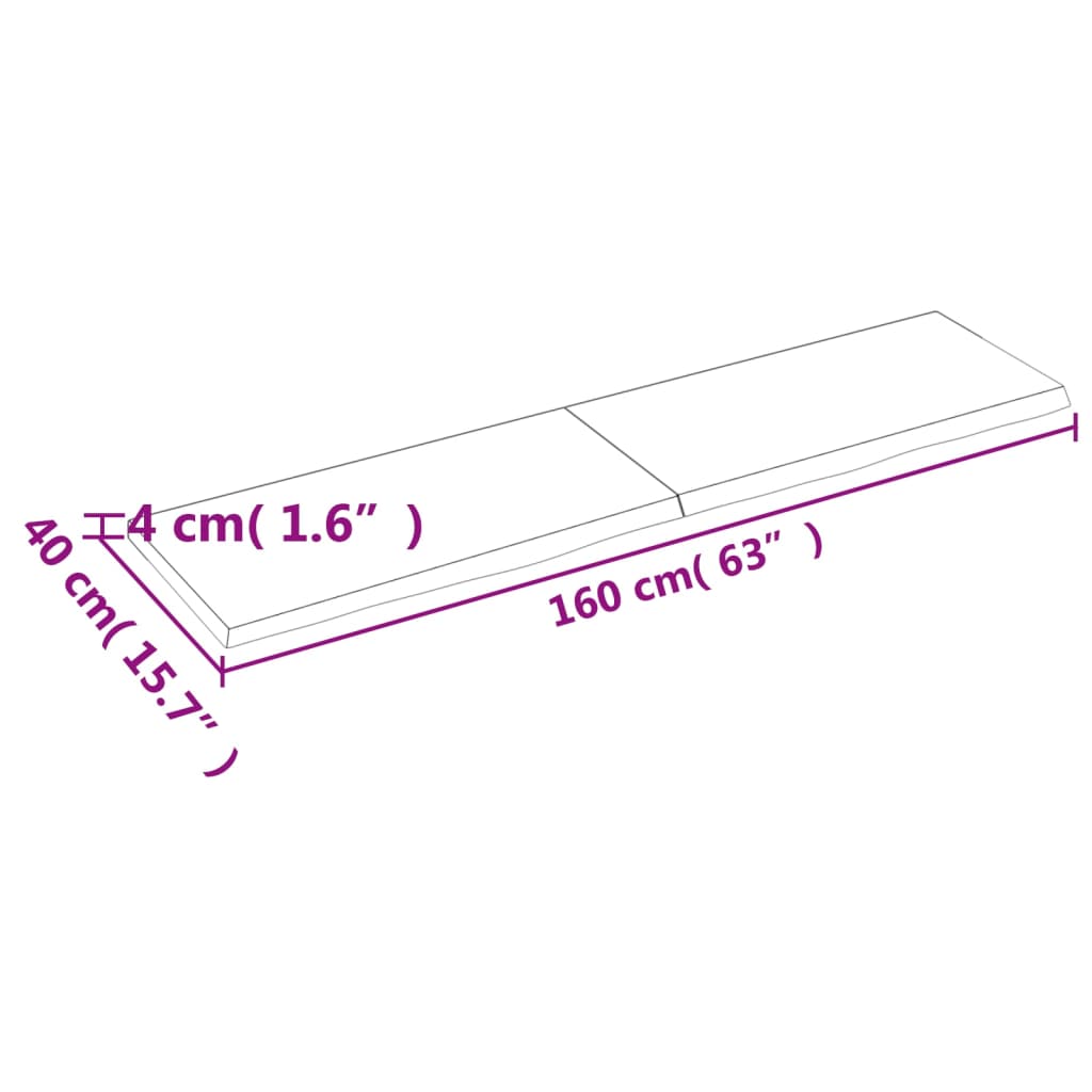 vidaXL galda virsma, 160x40x(2-4) cm, neapstrādāts ozola masīvkoks