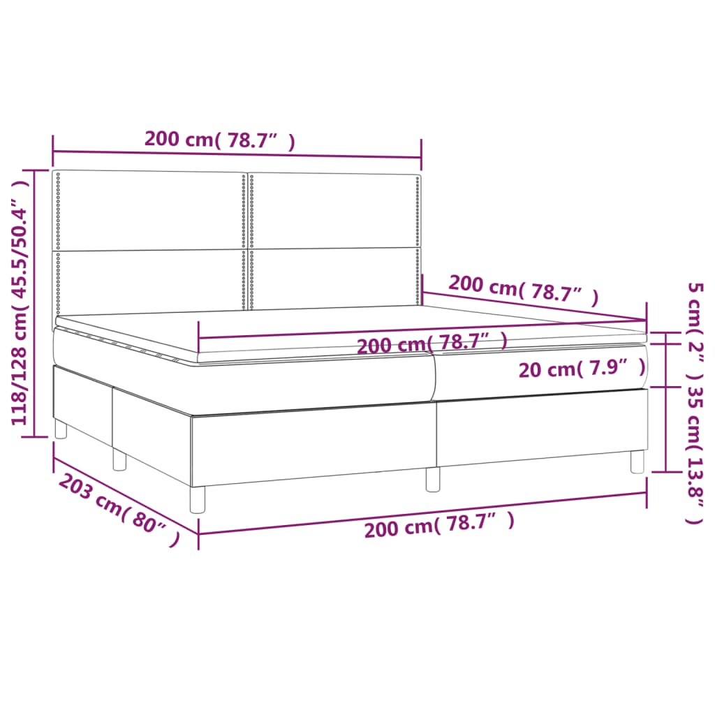 vidaXL atsperu gulta ar matraci, LED, rozā samts, 200x200 cm