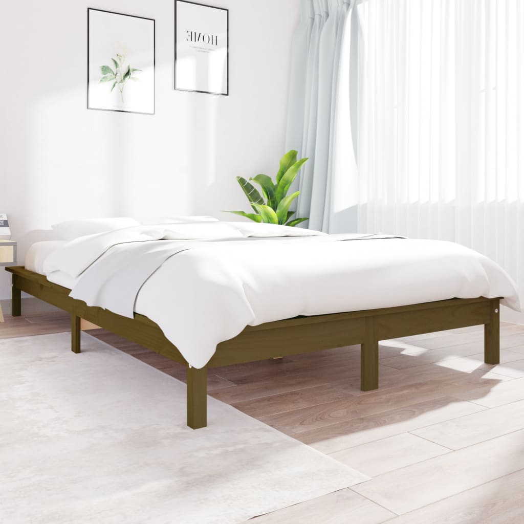 vidaXL gultas rāmis, medus brūns, 135x190 cm, priedes koks, divvietīgs