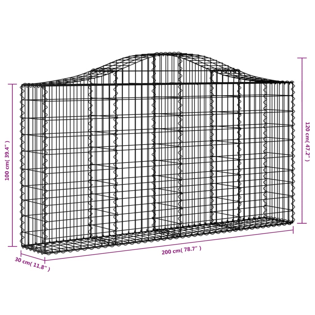 vidaXL arkveida gabiona grozi, 3 gb., 200x30x100/120cm, cinkota dzelzs