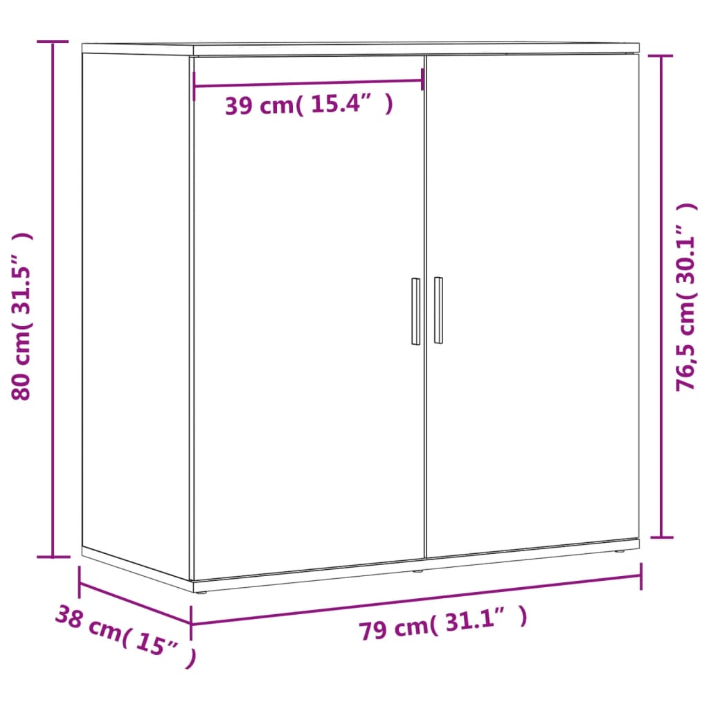 vidaXL kumode, ozolkoka krāsa, 79x38x80 cm, inženierijas koks