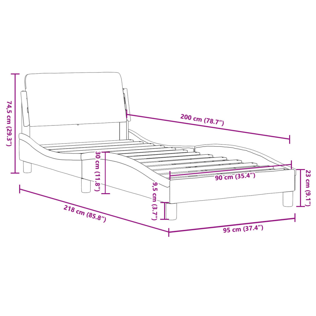 vidaXL gultas rāmis ar galvgali, melns, 90x200 cm, audums