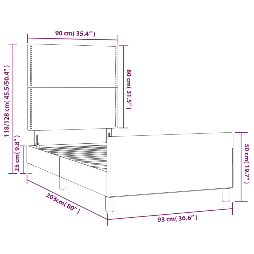 vidaXL gultas rāmis ar galvgali, pelēks, 90x200 cm, mākslīgā āda