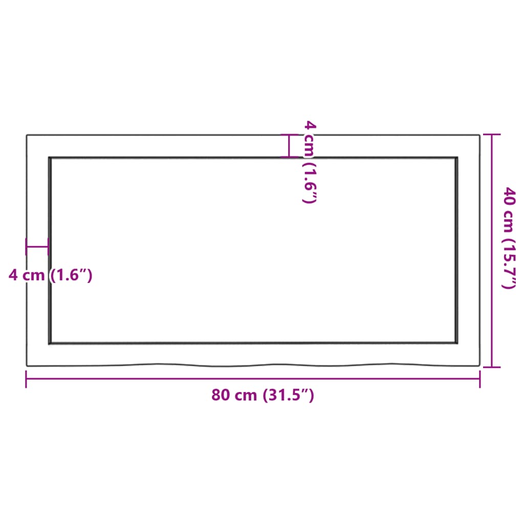 vidaXL galda virsma, 80x40x(2-6) cm, neapstrādāts ozola masīvkoks