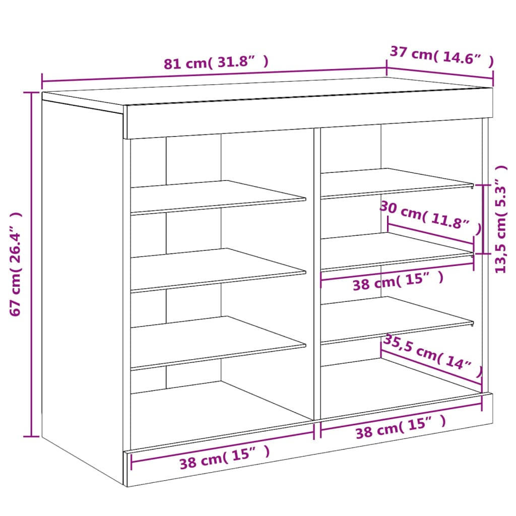 vidaXL kumode ar LED lampiņām, melna, 81x37x67 cm