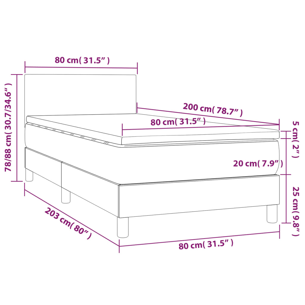 vidaXL atsperu gulta ar matraci, LED, pelēkbrūns audums, 80x200 cm