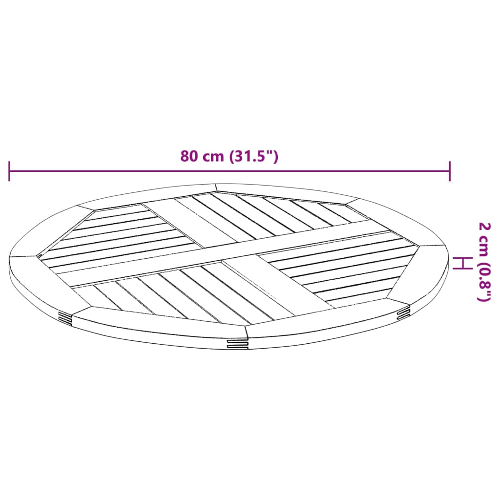 vidaXL galda virsma, Ø80x2,2 cm, apaļa, akācijas masīvkoks