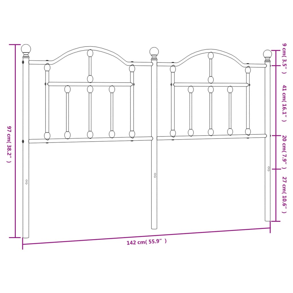 vidaXL gultas galvgalis, metāls, melns, 135 cm