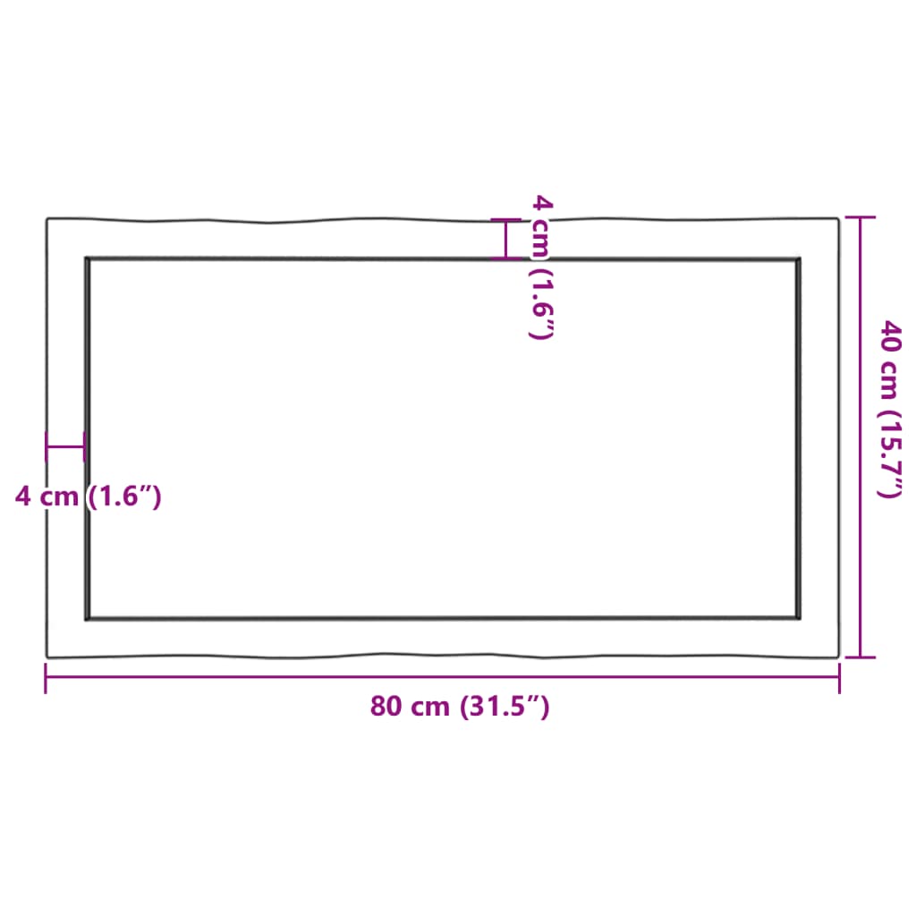 vidaXL galda virsma, 80x40x(2-6) cm, neapstrādāts ozola masīvkoks