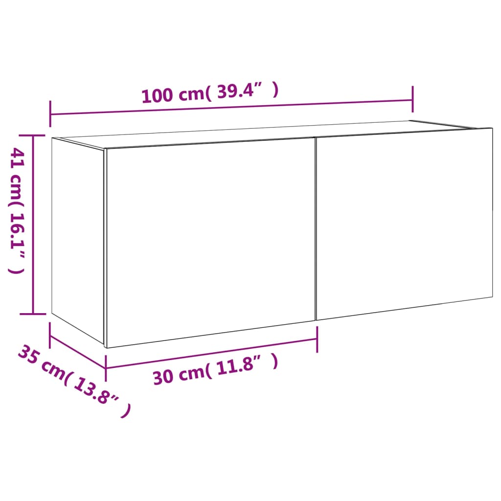 vidaXL TV galdiņš ar LED lampiņām, balti, 100x35x41 cm