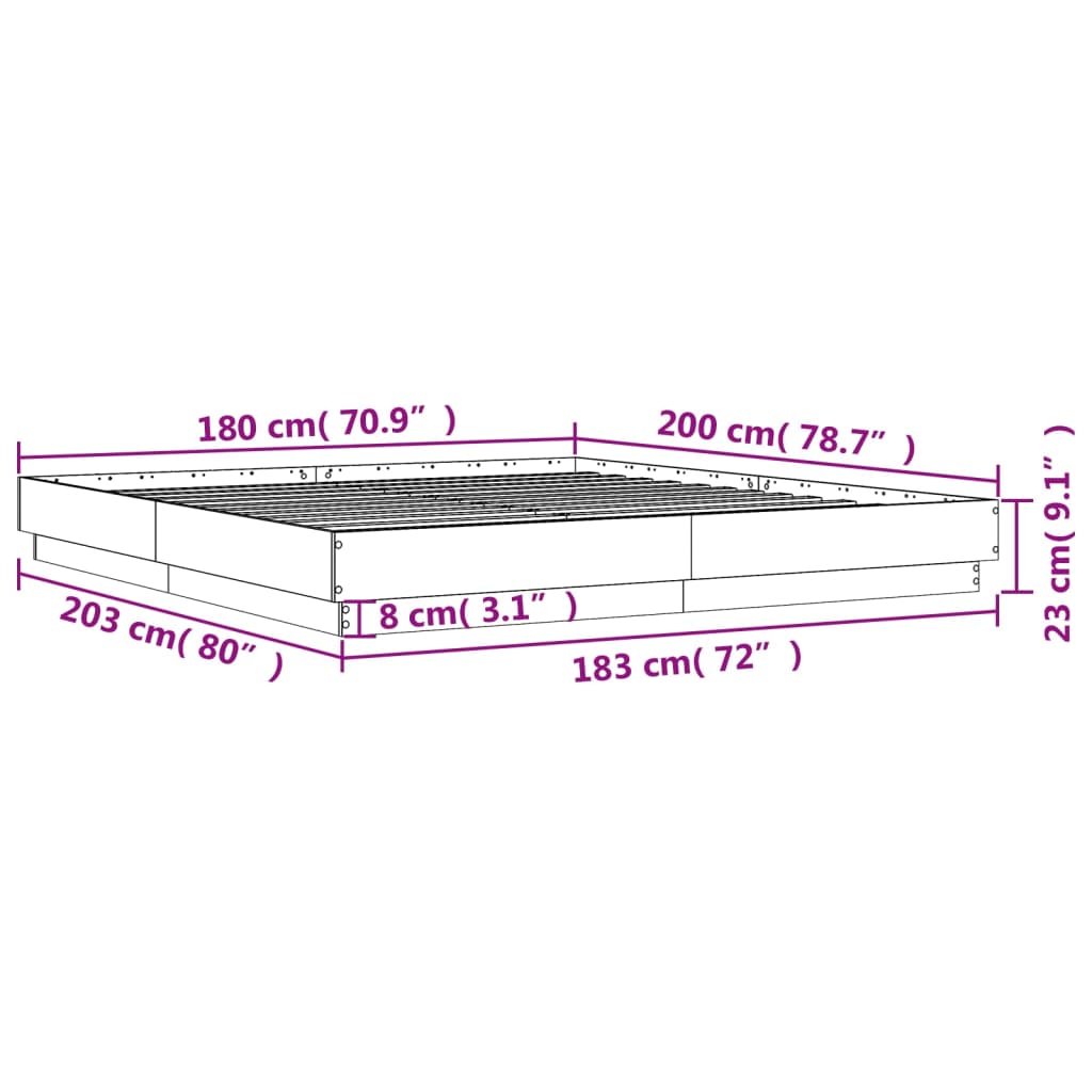 vidaXL gultas rāmis, ozolkoka krāsā, 180x200 cm, inženierijas koks