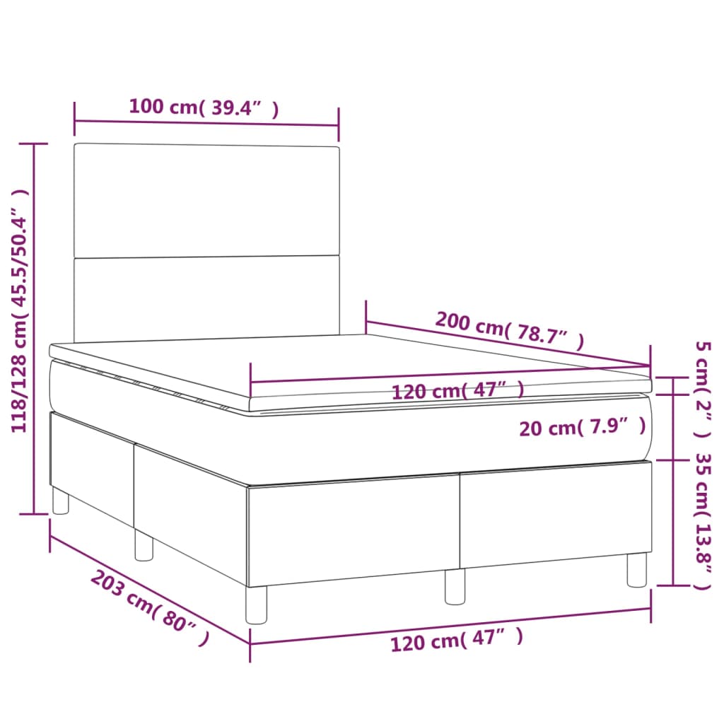 vidaXL atsperu gulta ar matraci, pelēka, 120x200 cm, mākslīgā āda