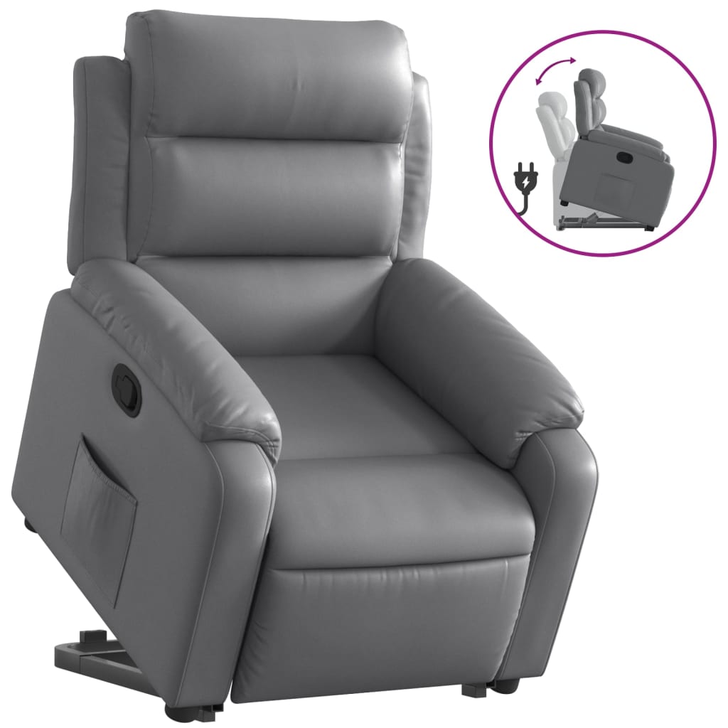 vidaXL atpūtas krēsls, paceļams, atgāžams, pelēka mākslīgā āda