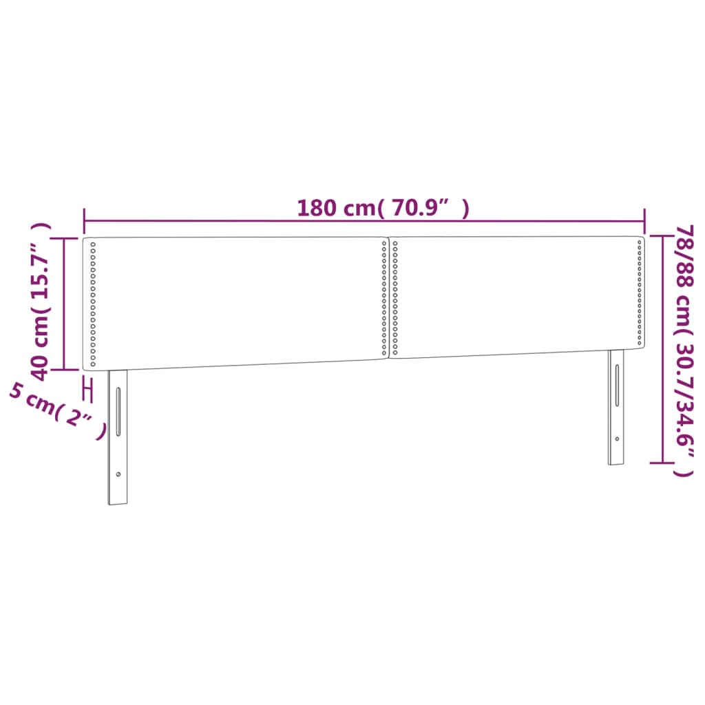 vidaXL gultas galvgalis ar LED, 180x5x78/88 cm, melns audums