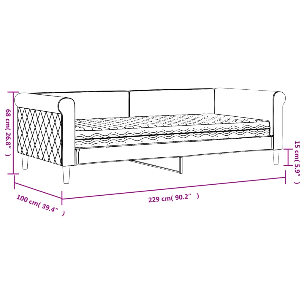 vidaXL dīvāngulta ar matraci, tumši pelēks audums, 90x200 cm