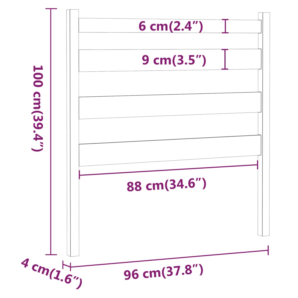 vidaXL gultas galvgalis, melns, 96x4x100 cm, priedes masīvkoks