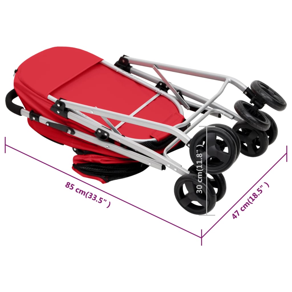 vidaXL saliekami suņu ratiņi, 2 līmeņi, 83x48x97 cm, audums, sarkani