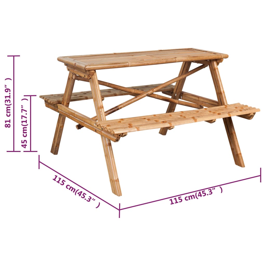 vidaXL piknika galds, 115x115x81 cm, bambuss