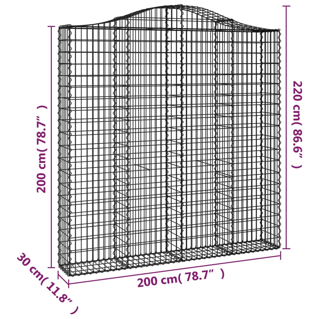 vidaXL arkveida gabiona grozi, 6 gb., 200x30x200/220cm, cinkota dzelzs