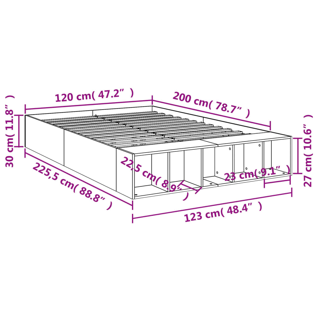 vidaXL gultas rāmis, ozolkoka krāsā, 120x200 cm, inženierijas koks