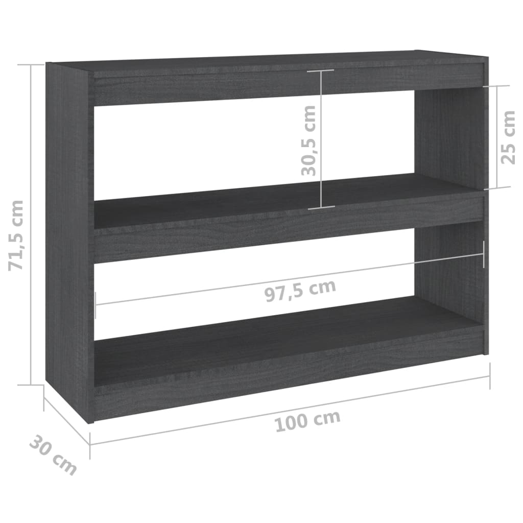 vidaXL grāmatu plaukts, pelēks, 100x30x71,5 cm, priedes masīvkoks