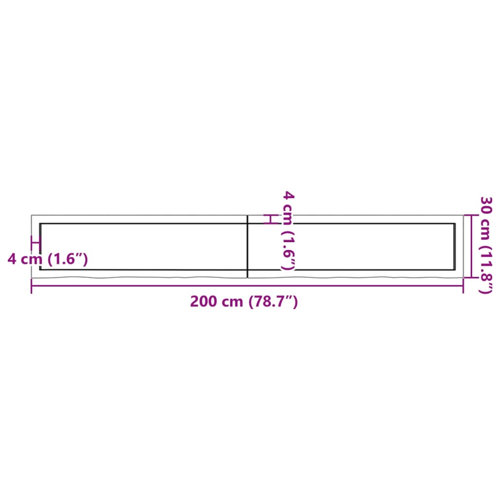 vidaXL vannasistabas virsma, 200x30x(2-6) cm, neapstrādāts masīvkoks