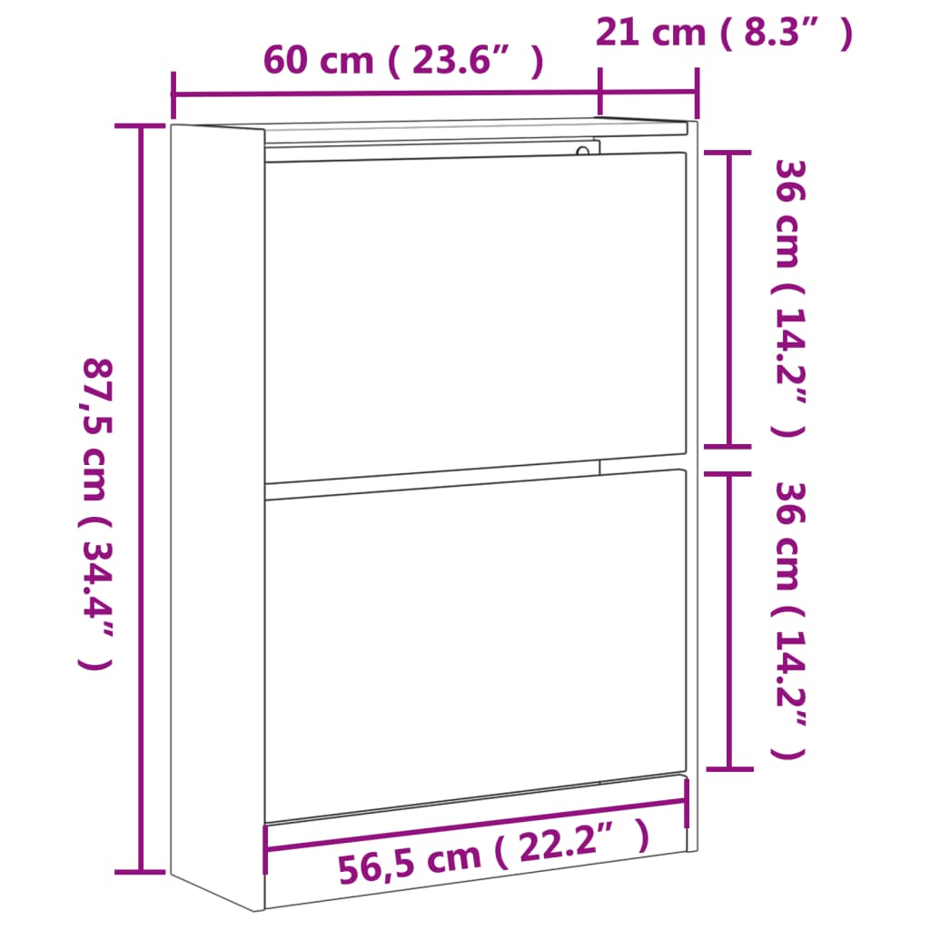 vidaXL apavu skapītis, melns, 60x21x87,5 cm, inženierijas koks