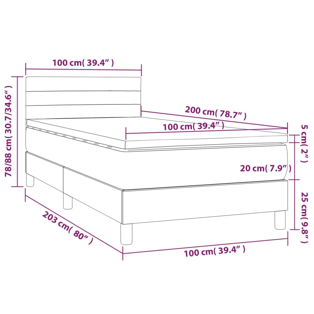 vidaXL atsperu gulta ar matraci, LED, zils audums, 100x200 cm