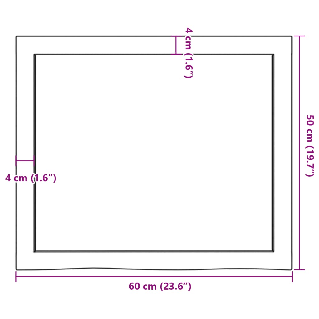 vidaXL vannasistabas virsma, 60x50x(2-4) cm, neapstrādāts masīvkoks