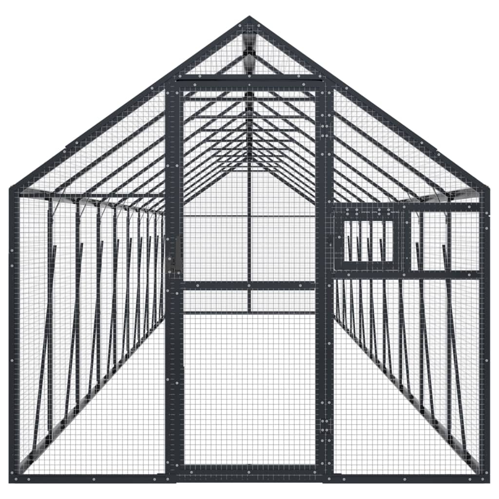 vidaXL putnu māja, pelēka, 1,79x10x1,85 m, alumīnijs