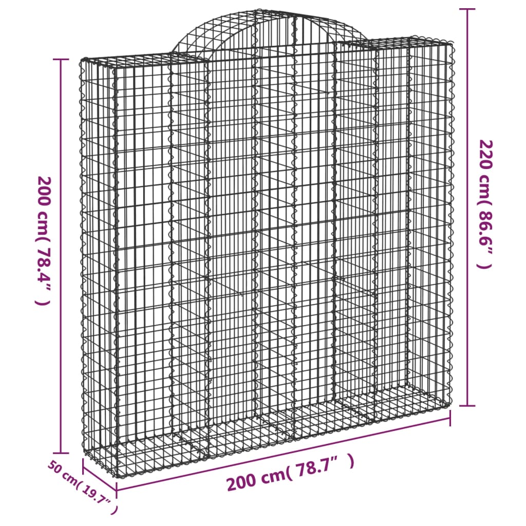 vidaXL arkveida gabiona grozi, 2 gb., 200x50x200/220cm, cinkota dzelzs