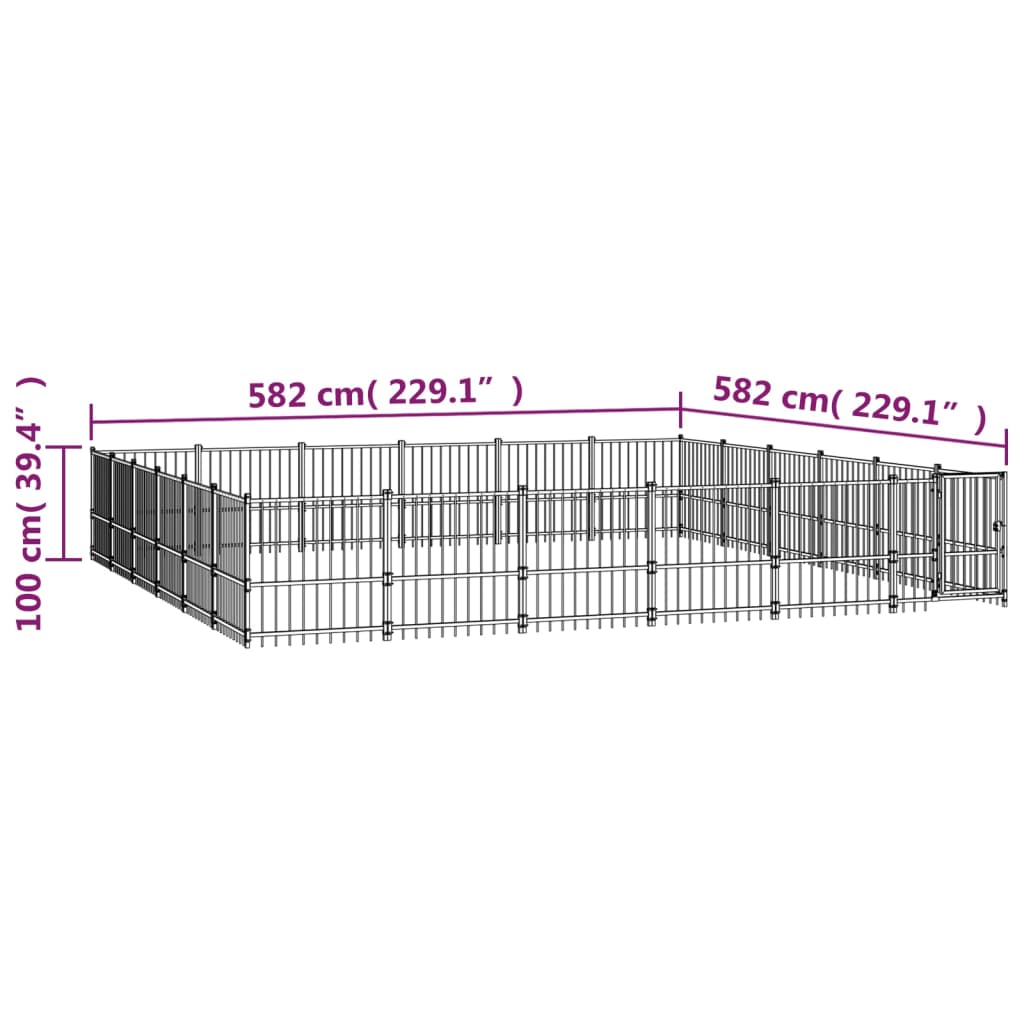 vidaXL suņu voljērs, 33,87 m², tērauds