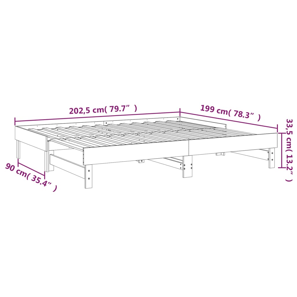 vidaXL izvelkama gulta, medus brūna, 2x(100x200) cm, priedes masīvkoks