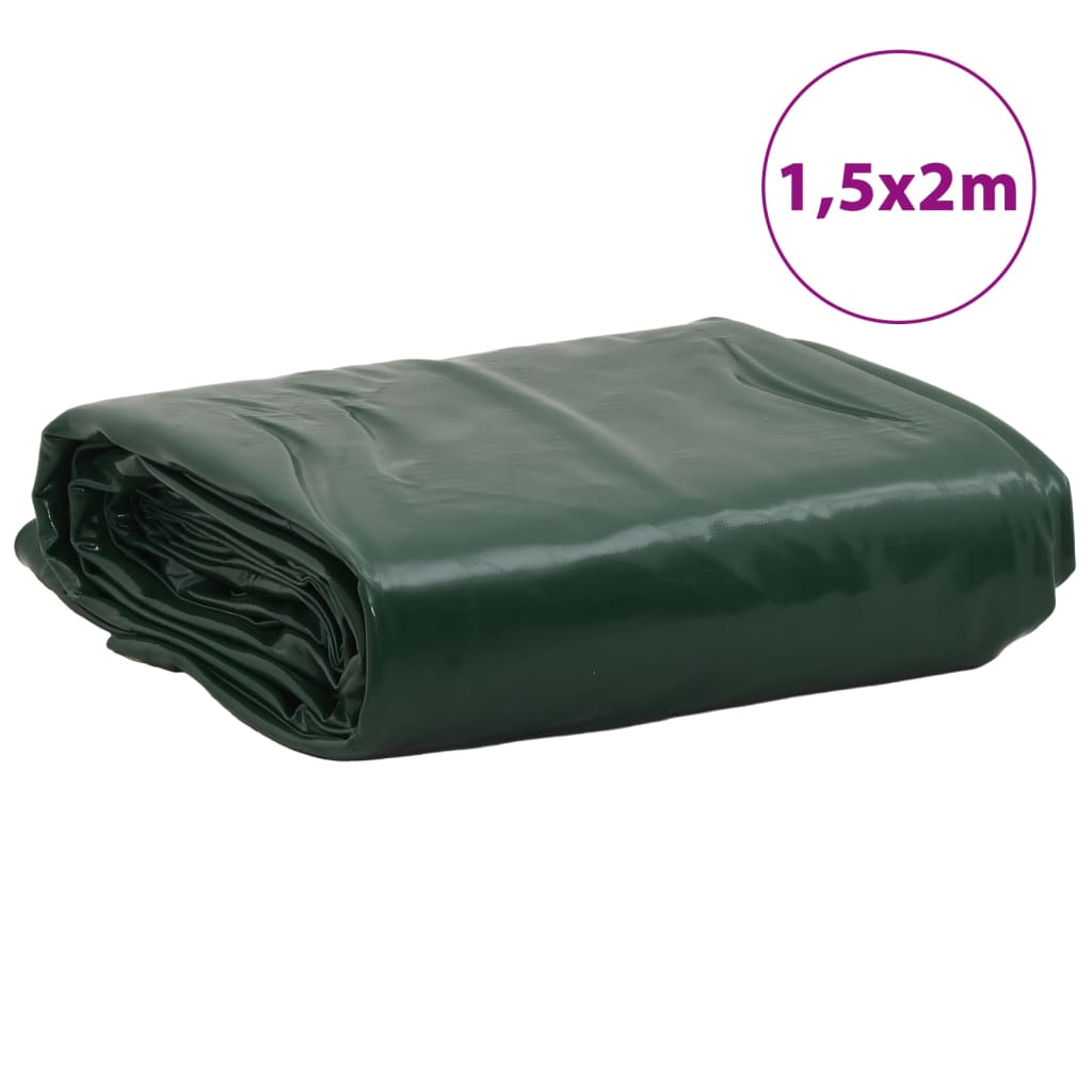 vidaXL brezenta pārklājs, zaļš, 1,5x2 m, 650 g/m²