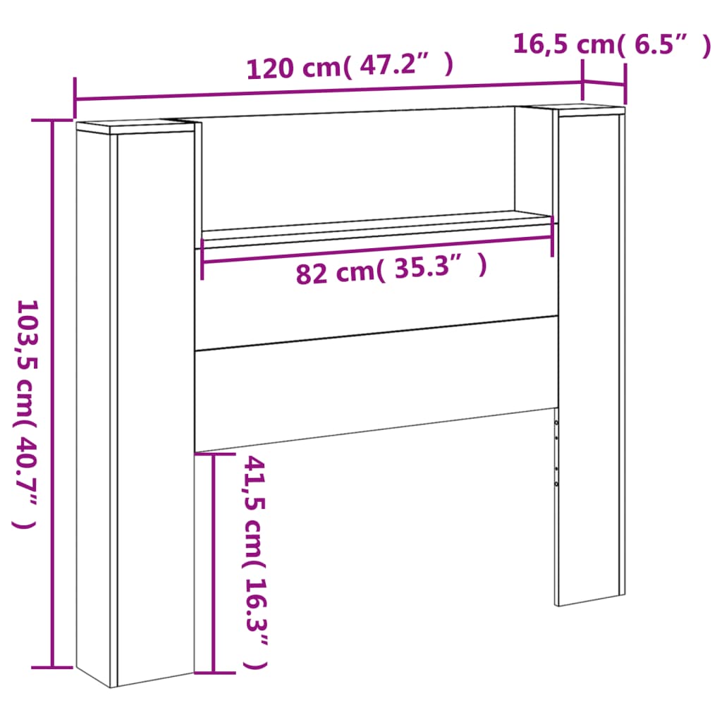 vidaXL galvgaļa skapis ar LED, pelēka ozola, 120x16,5x103,5 cm