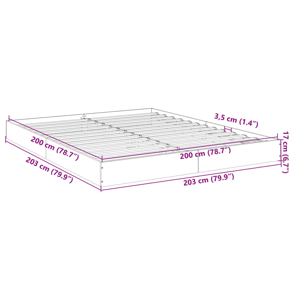 vidaXL gultas rāmis, ozolkoka krāsā, 200x200 cm, inženierijas koks