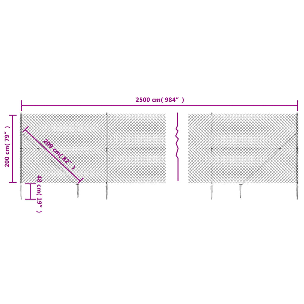 vidaXL stiepļu žogs ar zemes mietiņiem, zaļš, 2x25 m