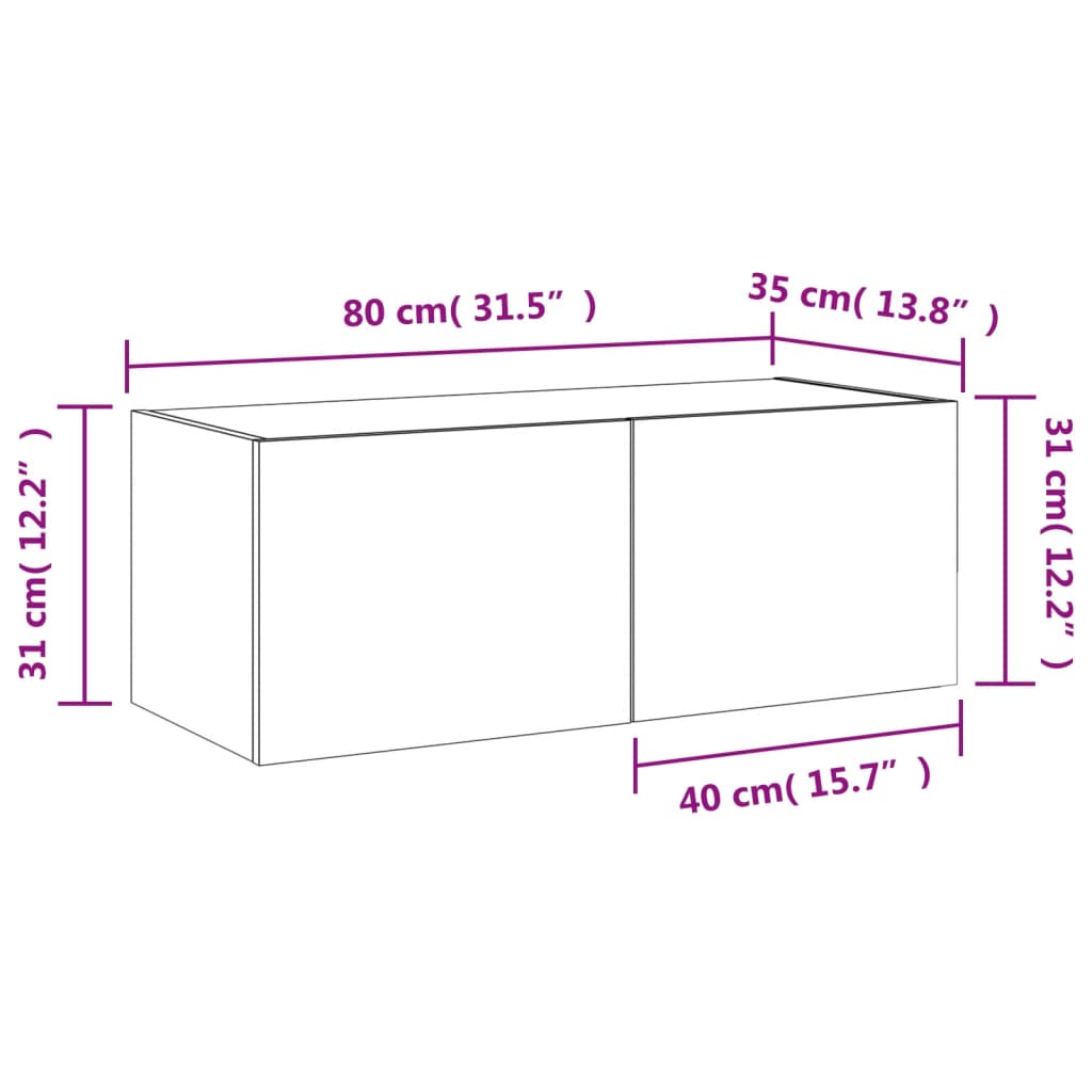 vidaXL TV plaukti ar LED lampiņām, 80x35x31 cm, brūna ozola