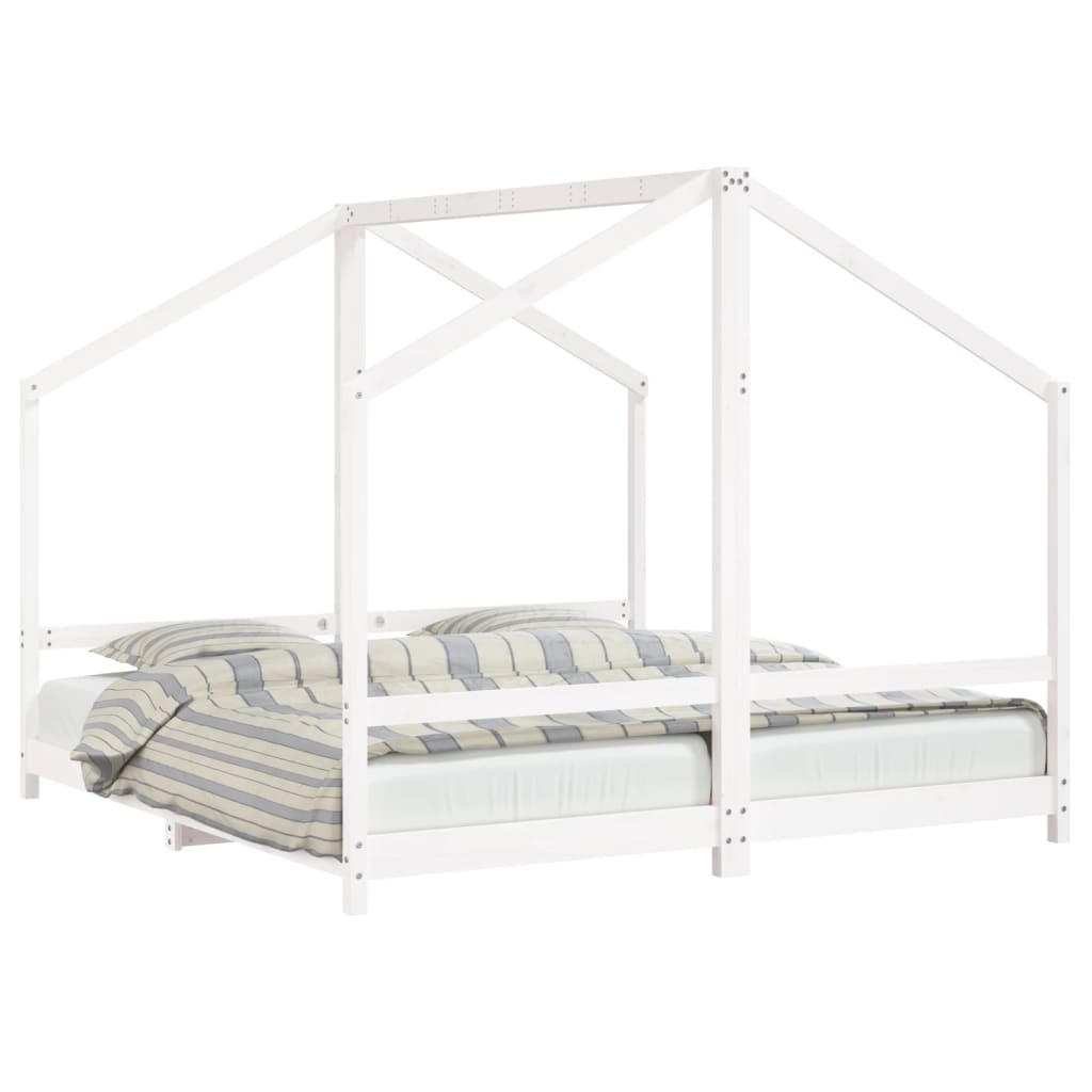 vidaXL bērnu gultas rāmis, balts, 2x(90x190) cm, priedes masīvkoks
