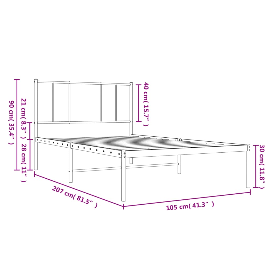 vidaXL gultas rāmis ar galvgali, melns metāls, 100x200 cm