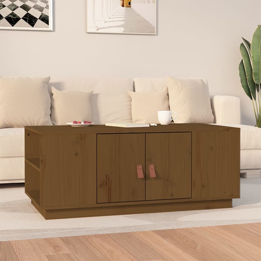vidaXL kafijas galdiņš, medus brūns, 100x50x41 cm, priedes masīvkoks