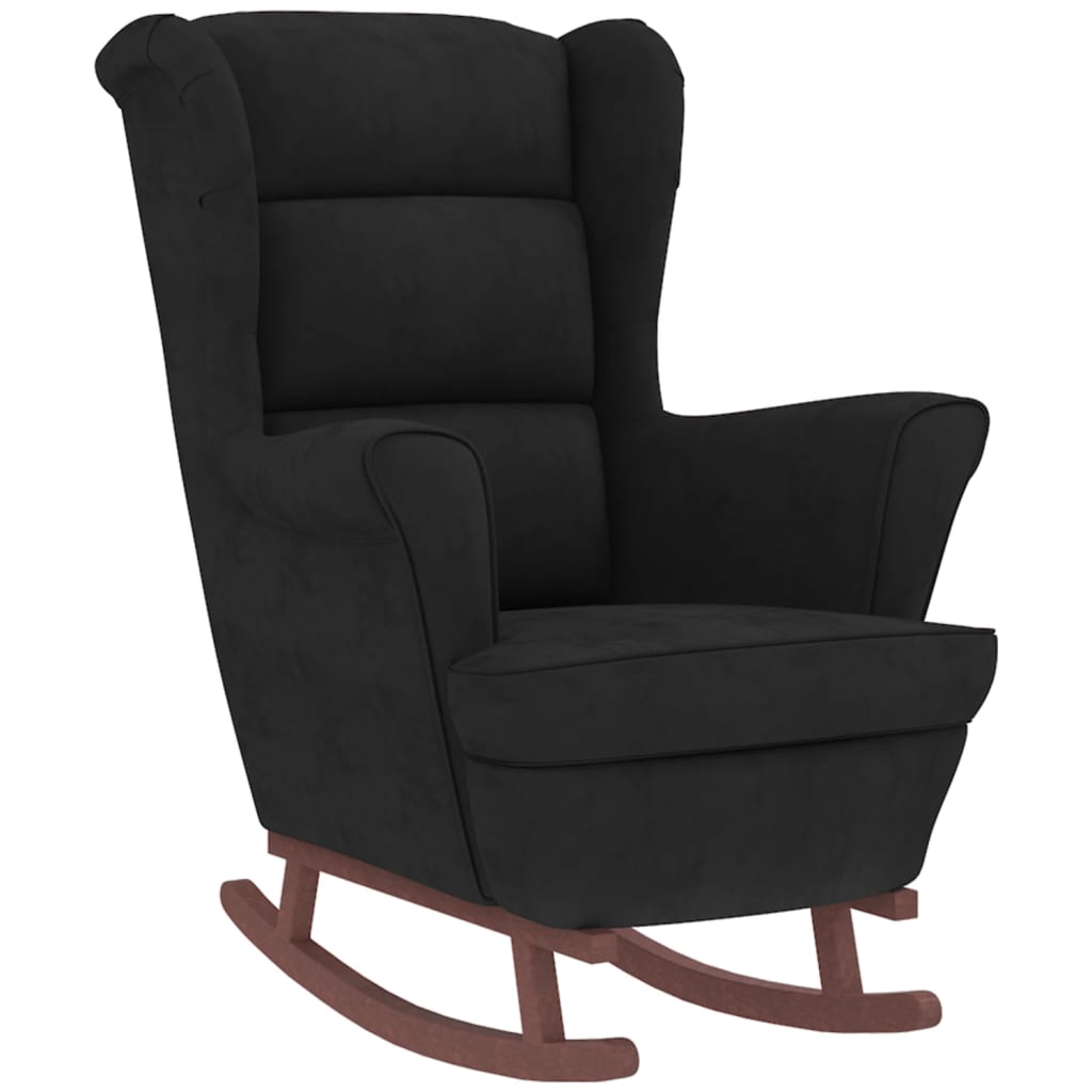 vidaXL šūpuļkrēsls ar kājsoliņu, koka kājas, melns samts