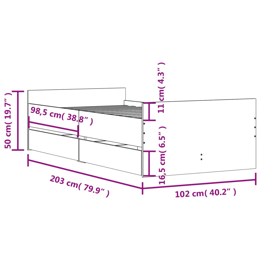 vidaXL gultas rāmis ar atvilktnēm, ozolkoka krāsā, 100x200 cm