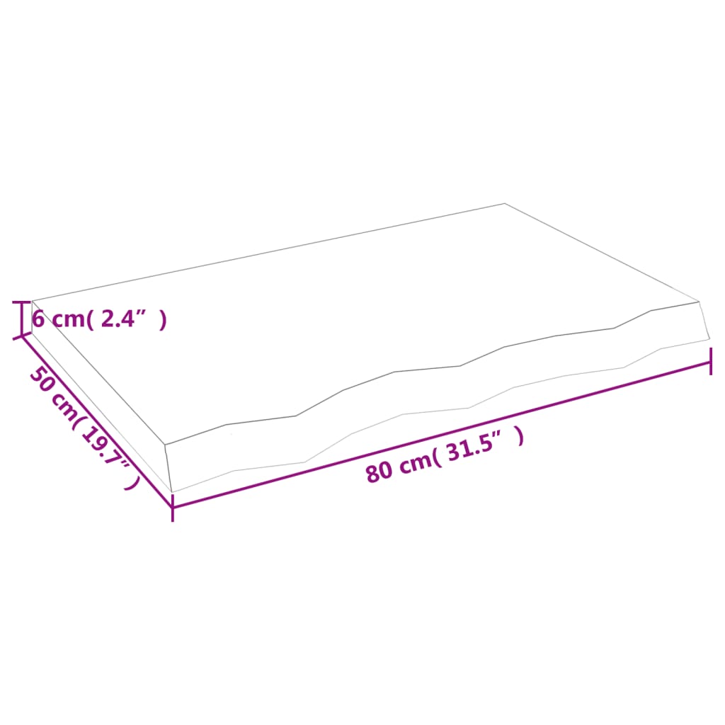 vidaXL vannasistabas letes virsma, 80x50x(2-6)cm, apstrādāts masīvkoks