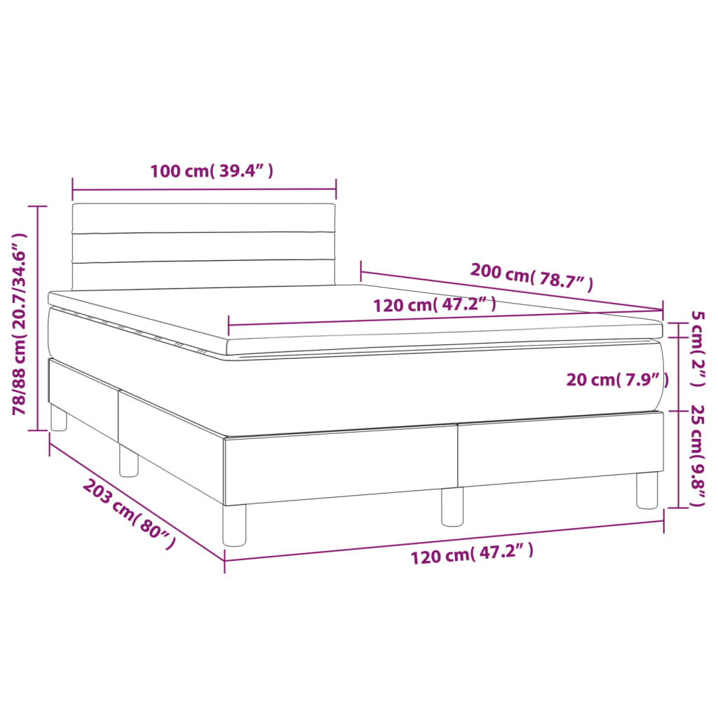 vidaXL atsperu gultas rāmis ar matraci, tumši brūna, 120x200cm, audums