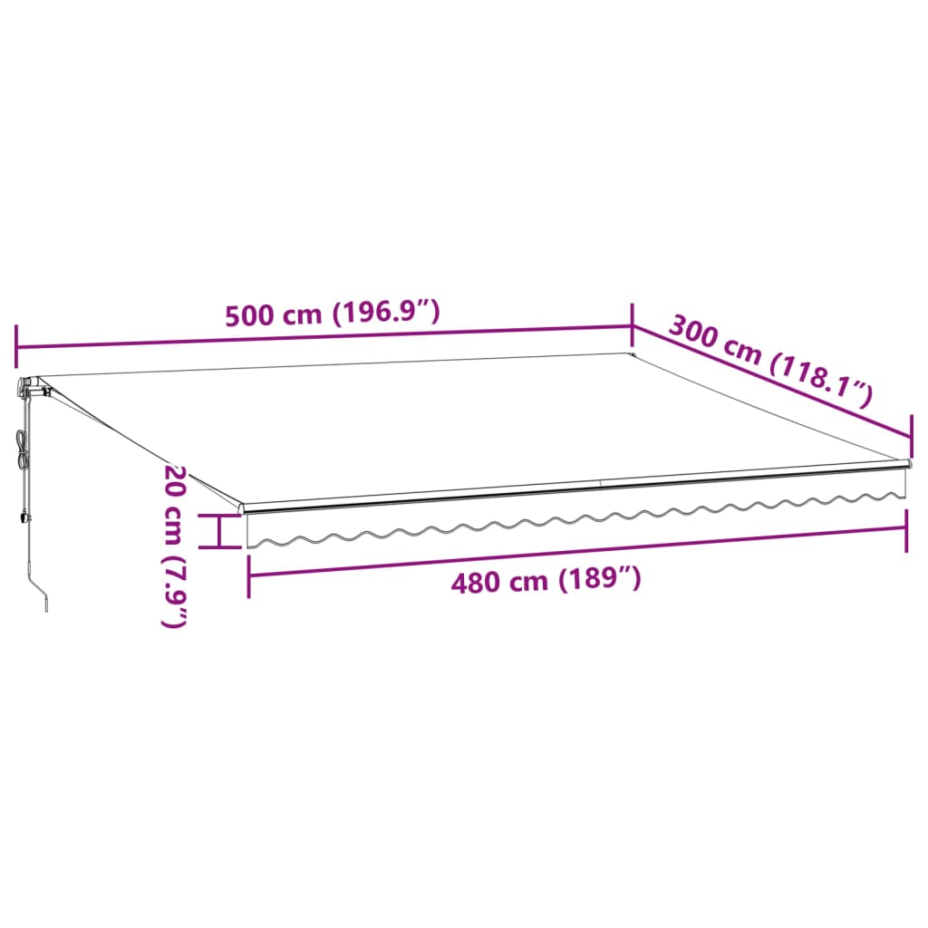 vidaXL automātiski izvelkama markīze, LED, pelēka un balta, 500x300 cm