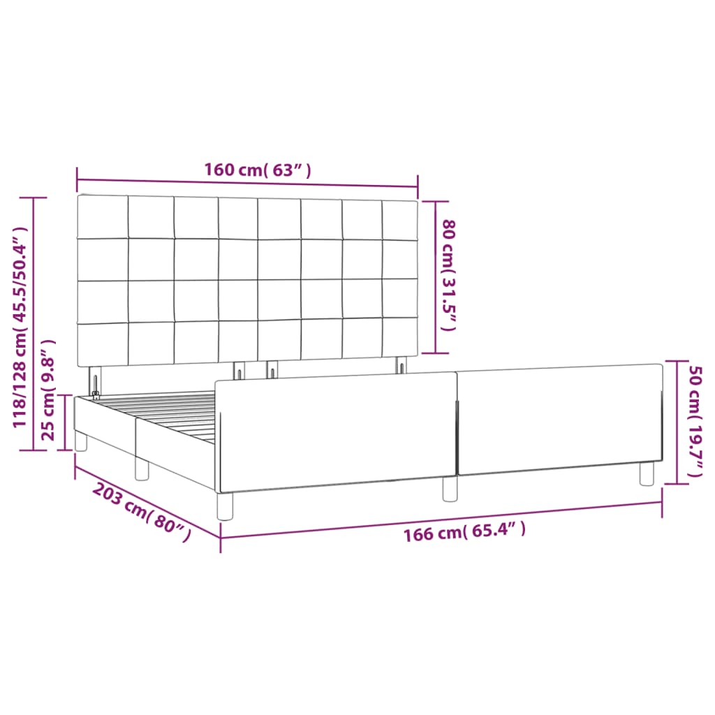 vidaXL gultas rāmis ar galvgali, tumši pelēks samts, 160x200 cm