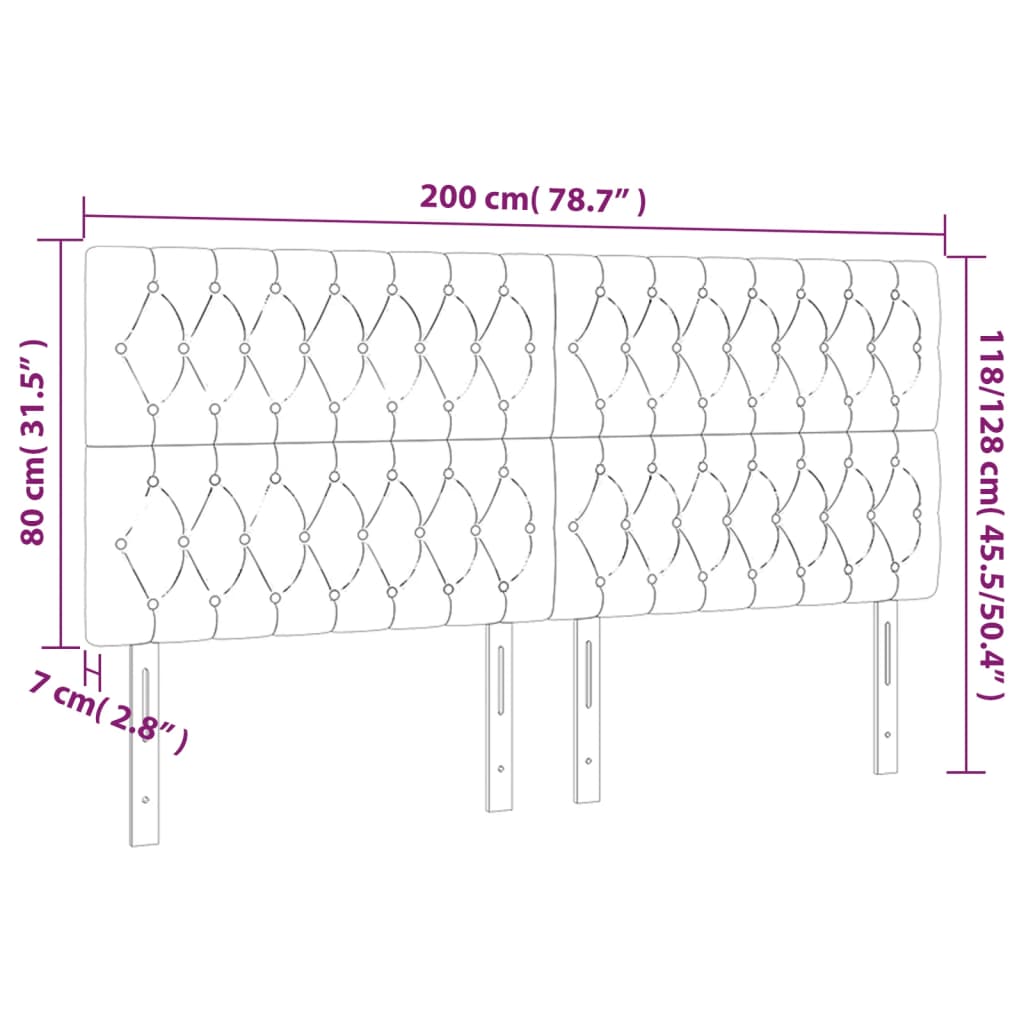 vidaXL gultas galvgalis ar LED, 200x7x118/128 cm, rozā samts