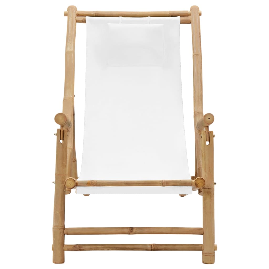 vidaXL pludmales krēsls, bambuss un krēmbalts audekls