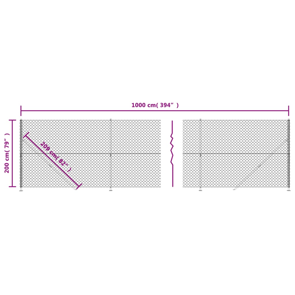 vidaXL stiepļu žogs ar atloku, 2x10 m, zaļš